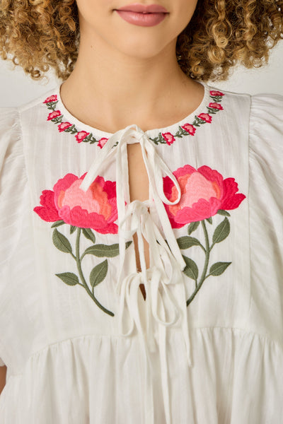 FLORAL EMBROIDERED PEPLUM BLOUSE