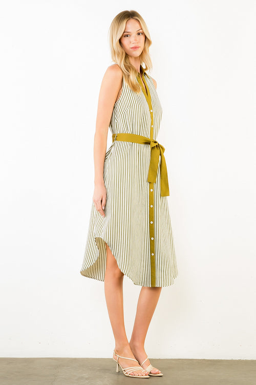 Sleeveless Striped Button Down Dress