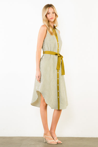 Sleeveless Striped Button Down Dress