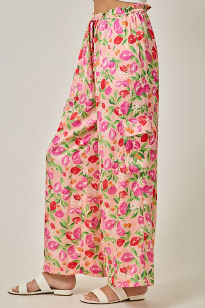 Printed Satin Cargo Pants