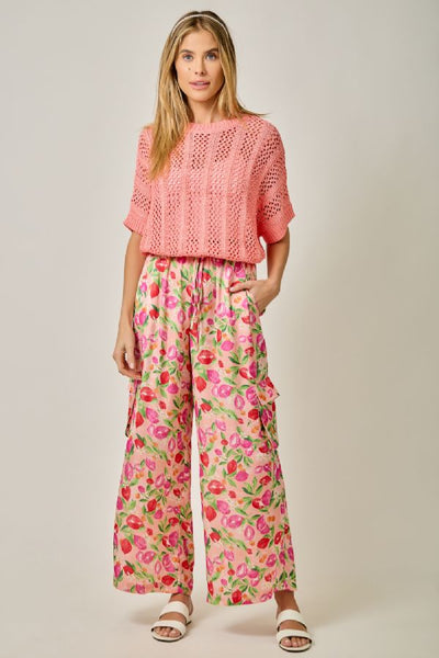 Printed Satin Cargo Pants