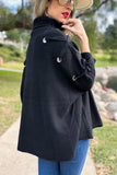 Black Lace-Up Sleeve Turtleneck Knitted Poncho Top