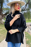 Black Lace-Up Sleeve Turtleneck Knitted Poncho Top