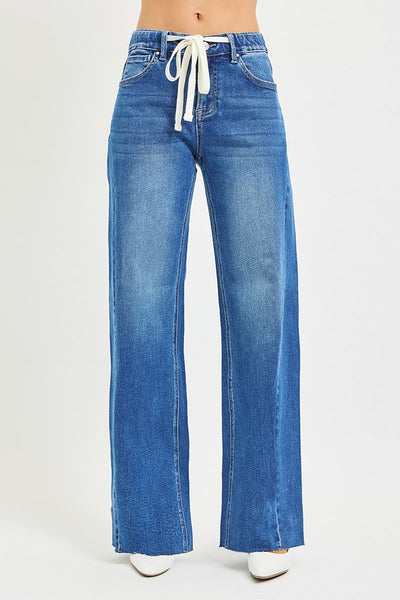 SLOUCHY BAGGY JEANS WITH WAISTBAND DRAWSTRING AND SIDE CONTRAST