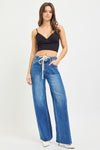 SLOUCHY BAGGY JEANS WITH WAISTBAND DRAWSTRING AND SIDE CONTRAST