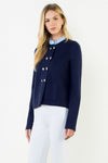 Ruffled Collar Cardigan With Silver Buttons