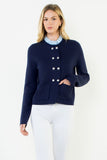 Ruffled Collar Cardigan With Silver Buttons