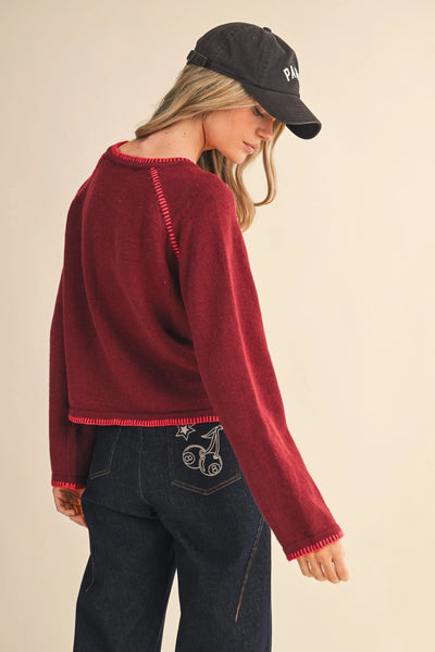 Contrast Blanket Stitch Sweater Cardigan