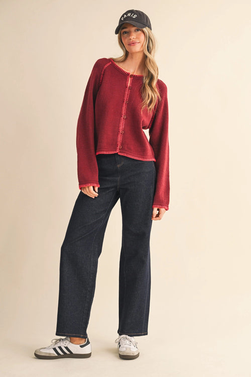 Contrast Blanket Stitch Sweater Cardigan