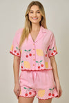 FRUIT EMBROIDERED BUTTON BLOUSE