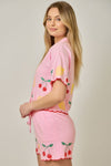 FRUIT EMBROIDERED BUTTON BLOUSE