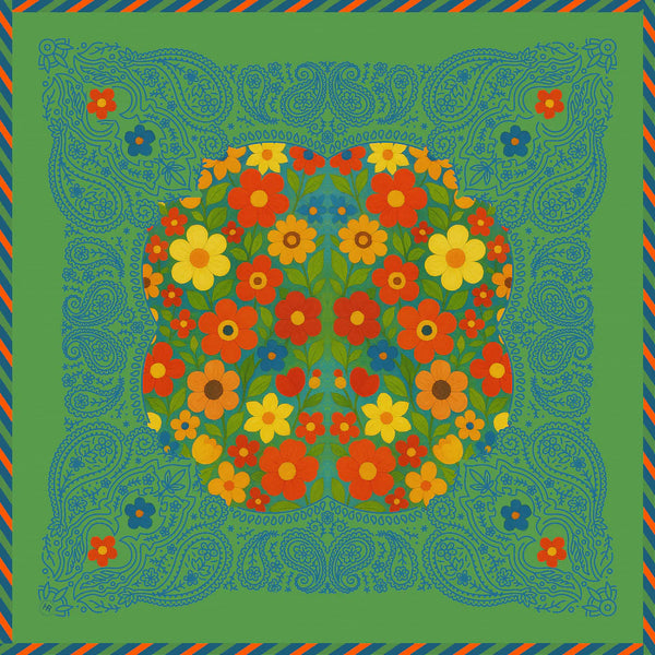 Posies Bandana & Scarf Ring (Green) & Scarf Ring