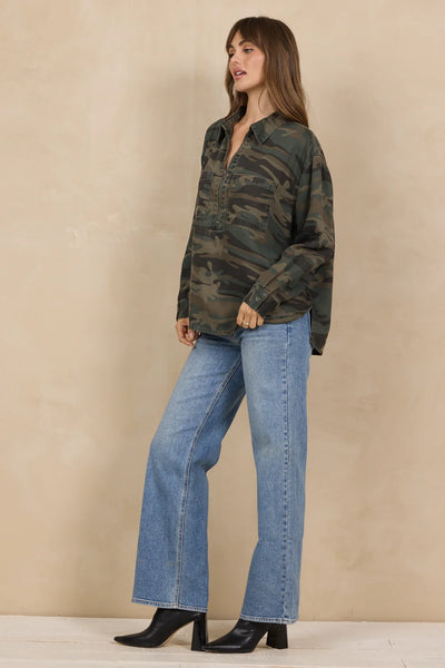 Printed Tencel Quarter Zip Top