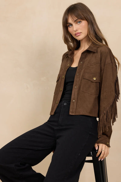 Vintage Brown Crop Suede Fringe Jacket