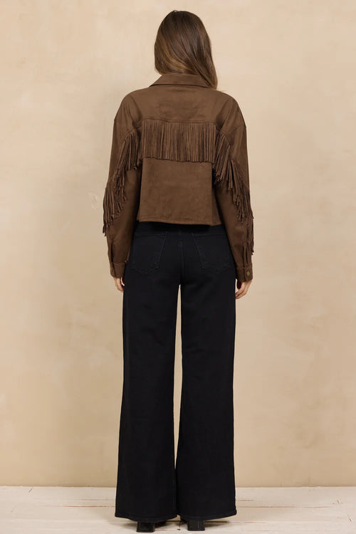 Vintage Brown Crop Suede Fringe Jacket