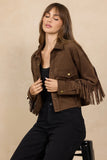 Vintage Brown Crop Suede Fringe Jacket
