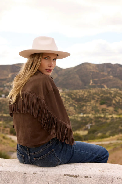 Vintage Brown Crop Suede Fringe Jacket