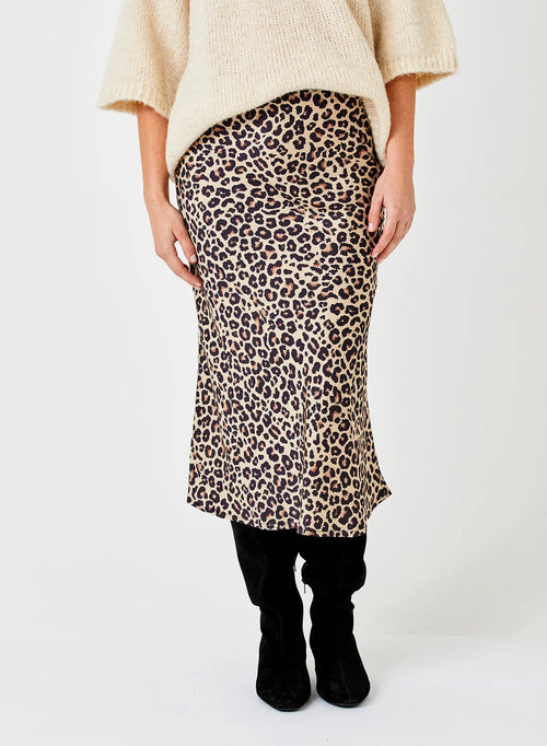 Gene Satin Leopard Print Skirt