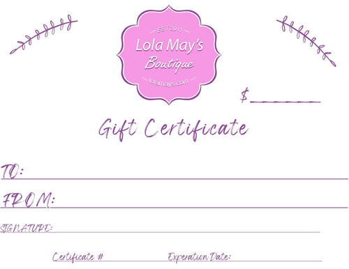 Lola May's Gift Certificate