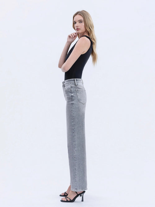 High Rise Full Length Grey Wide Leg Jeans