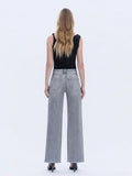 High Rise Full Length Grey Wide Leg Jeans