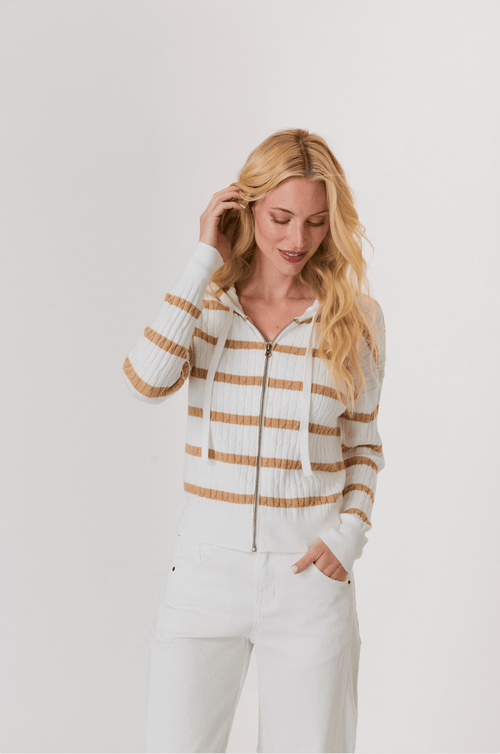 Striped Cable Zip Hoodie