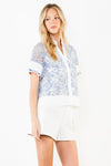 Short Sleeve Lace Detailing V-Neck Top