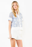 Short Sleeve Lace Detailing V-Neck Top