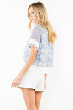 Short Sleeve Lace Detailing V-Neck Top