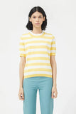 Yellow striped short sleeve sweater