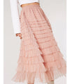 Apricot Tulle Layered Midi Skirt - Pink