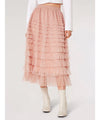 Apricot Tulle Layered Midi Skirt - Pink