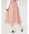 Apricot Tulle Layered Midi Skirt - Pink