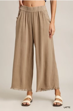 Linen Blend-Frayed Hem Pant