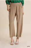 Linen Blend-Frayed Hem Pant