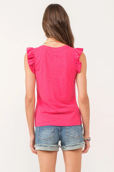 NORTH RUFFLE TRIMMED TOP HIBISCUS