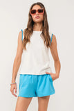 GRETCHEN RIBBED RUFFLE TOP WHITE