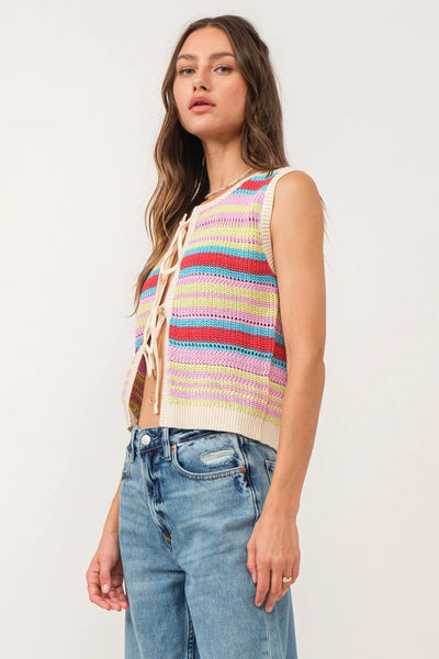 NORA SLEEVELESS CROCHET CARDIGAN FESTIVAL MULTI