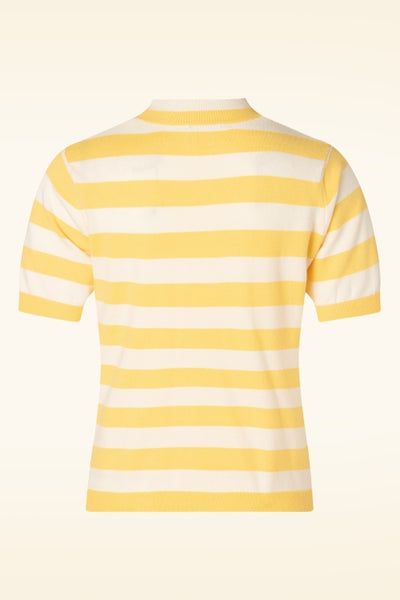 Yellow striped short sleeve sweater