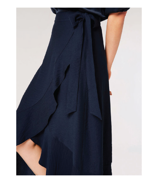 Big Ruffle Maxi Wrap Skirt in Navy