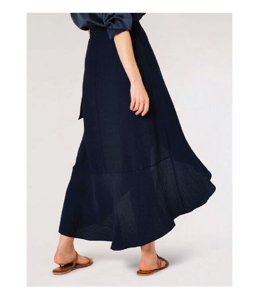 Big Ruffle Maxi Wrap Skirt in Navy