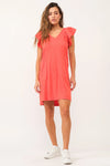 AUDRINA PEPLUM DRESS PIMENTO MIX MEDIA