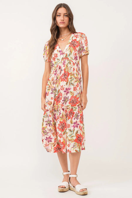 Shania Tiered Flower Print THML Dress