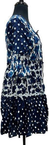 Jazz Mix Print Ruffle Sleeve Dress in navy/white