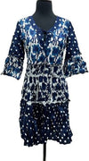 Jazz Mix Print Ruffle Sleeve Dress in navy/white