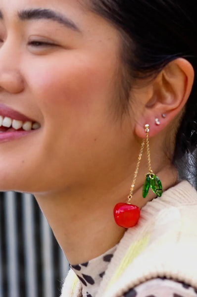 Cherry Bomb Layered Earrings - 18K Gold Plated/Murano Glass