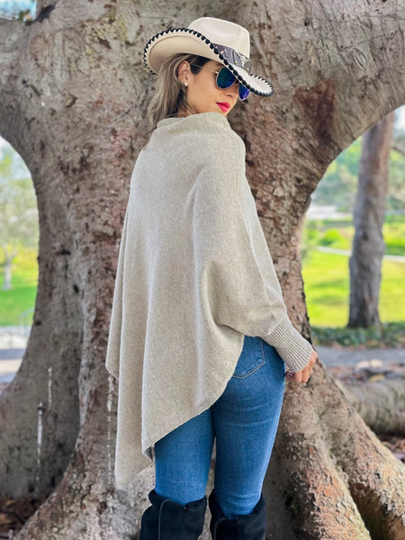 Lightweight Lurex Knit Dolman Sleeve Pullover Top - Taupe