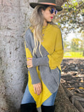 Mustard Taupe Grey Cable Knit Dolman Sleeve Pullover Sweater