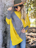 Mustard Taupe Grey Cable Knit Dolman Sleeve Pullover Sweater