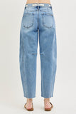 SLOUCHY ANKLE BARREL JEANS WITH WAISTBAND DRAWSTRING